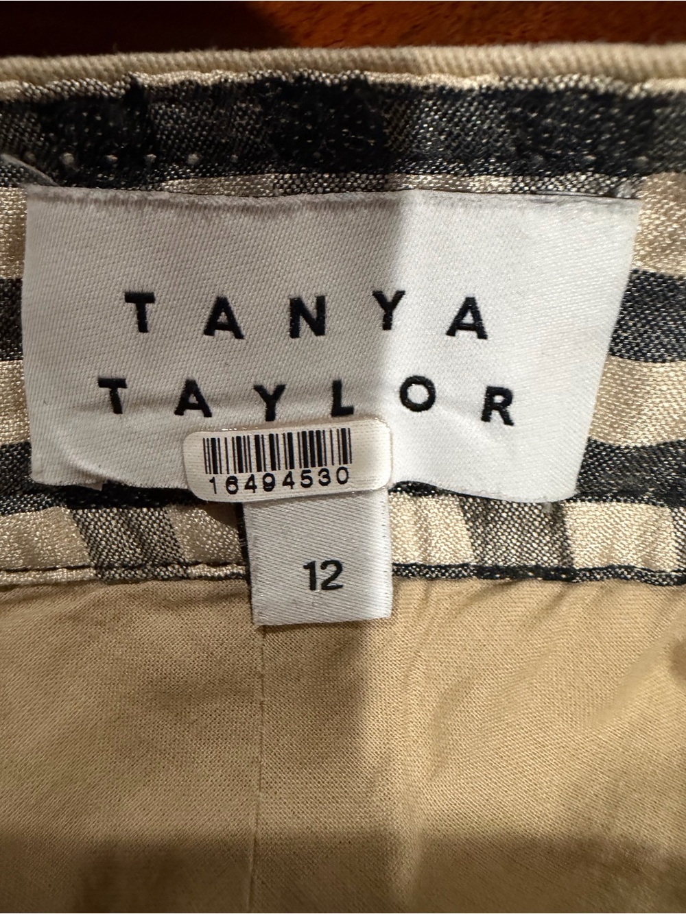 Tanya Taylor Beige Midi Skirt with Black-and-White Gingham Panels - Picture 6 of 7
